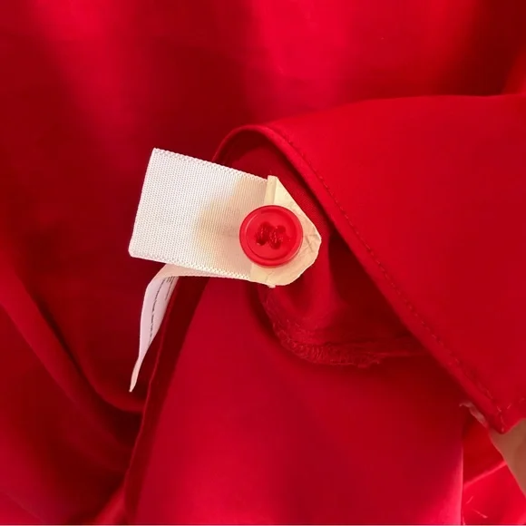 ELOQUII Satin Blouse Size 16 Balloon Sleeve Tie Back Red Holiday Party Top Plus - Picture 5 of 16